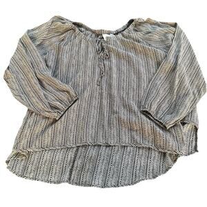 BY TOGETHER Women’s Puff Long Sleeve Top Boho Size Large Tie Layered Look